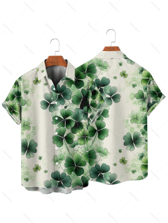 Chemise homme pour la Saint-Patrick, imprimé trèfle porte-bonheur aquarelle, boutonnée - Vert clair 5XL
