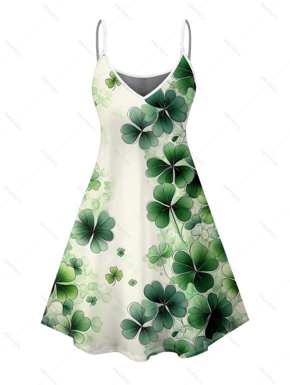 St.Patrick's Day Couple Outfit Watercolor Lucky Clover Print Dress and Shirt Set - Vert clair S | US 4
