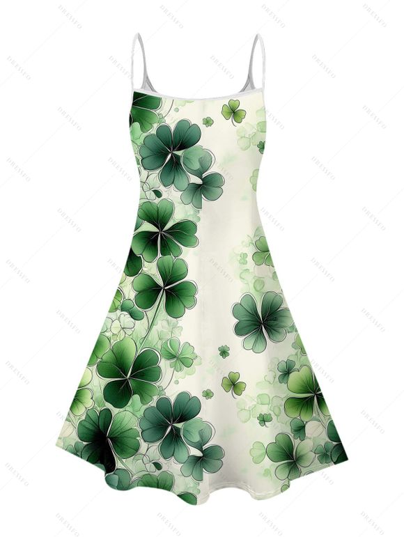 St.Patrick's Day Couple Outfit Watercolor Lucky Clover Print Dress and Shirt Set - Vert clair S | US 4
