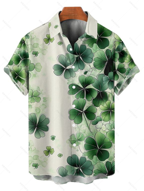 St.Patrick's Day Couple Outfit Watercolor Lucky Clover Print Dress and Shirt Set - Vert clair S | US 4