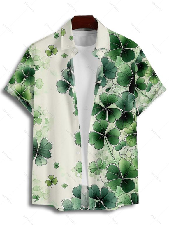 St.Patrick's Day Couple Outfit Watercolor Lucky Clover Print Dress and Shirt Set - Vert clair S | US 4