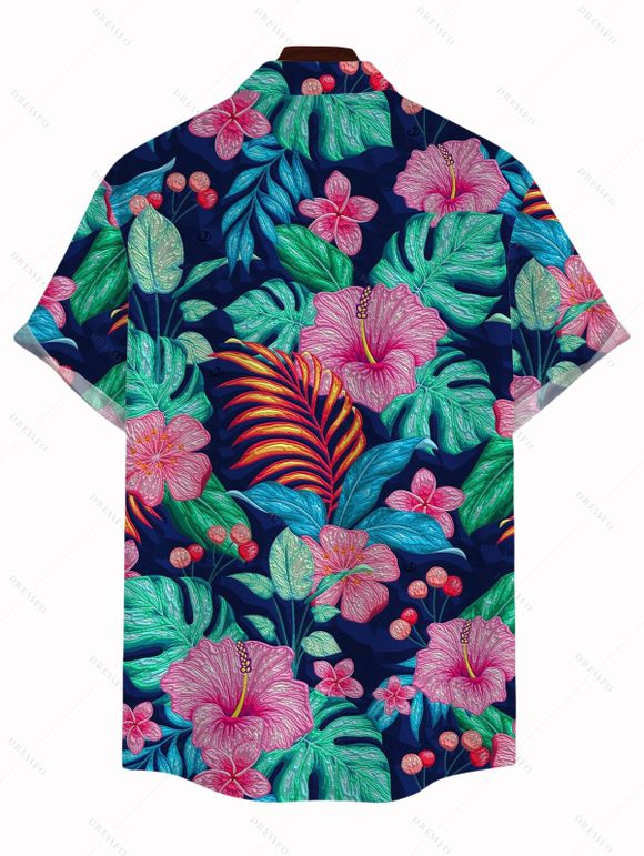 Chemise de vacances pour homme à motif floral tropical hibiscus monstera, chemise boutonnée - multicolor A 5XL