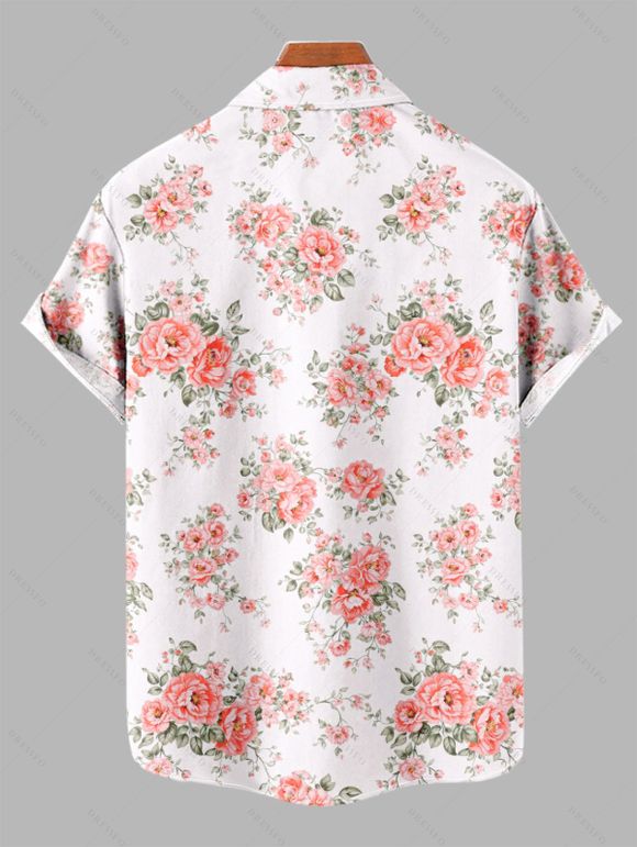 Vacation Couple Outfit Rose Leaf Print Ruffle Bowknot Wrap Dress and Shirt Set - Rose S | US 4