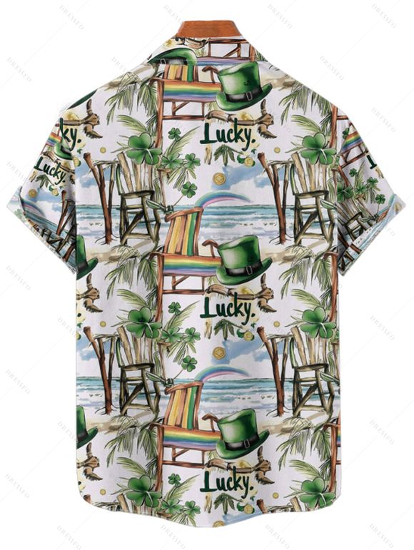 Chemise homme pour la Saint-Patrick, imprimé tropical porte-bonheur, boutonnée - Vert clair 5XL
