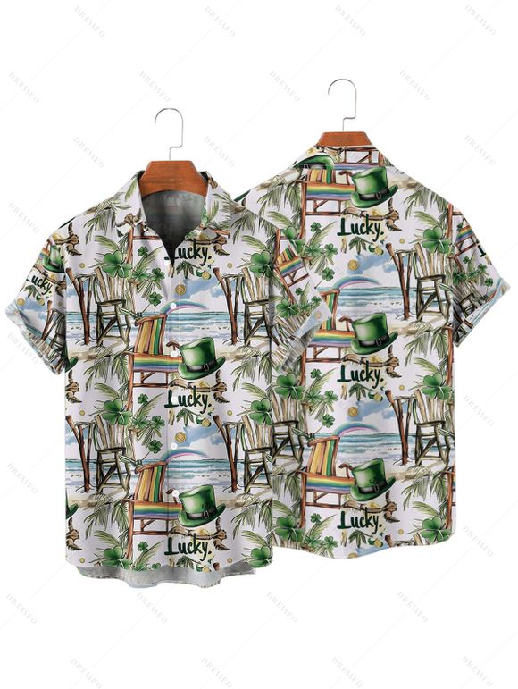 Chemise homme pour la Saint-Patrick, imprimé tropical porte-bonheur, boutonnée - Vert clair 5XL