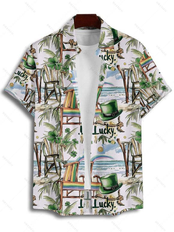 St.Patrick's Day Couple Outfit Tropical Lucky Print Ruched Belt Dress and Shirt Set - Vert clair S | US 4