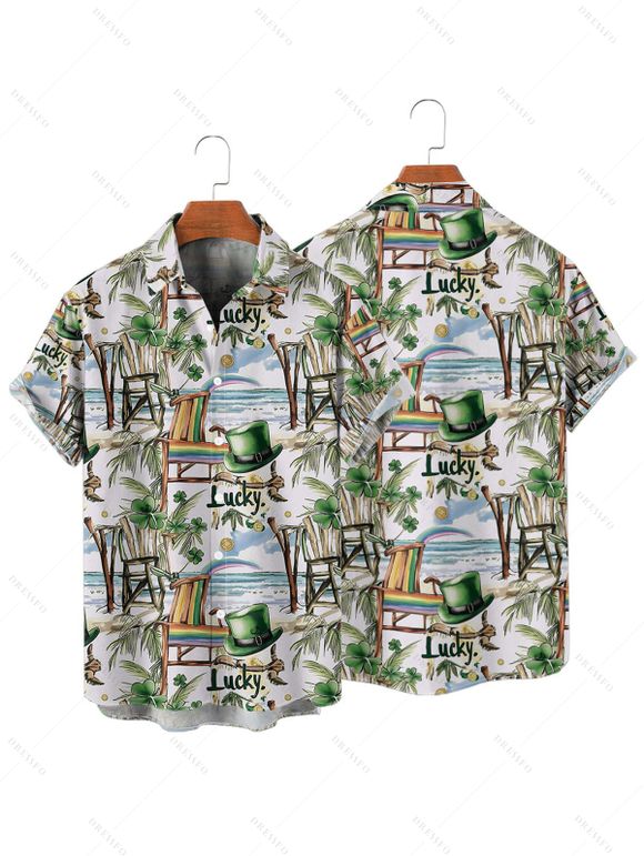 St.Patrick's Day Couple Outfit Tropical Lucky Print Ruched Belt Dress and Shirt Set - Vert clair S | US 4