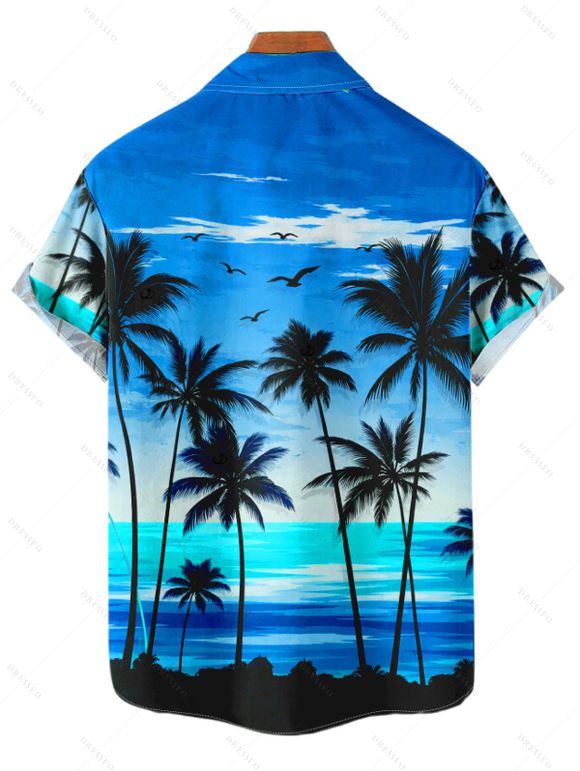 Chemise de vacances pour homme, imprimé coucher de soleil tropical avec cocotiers, chemise boutonnée - Bleu profond XXXXXL | US 20