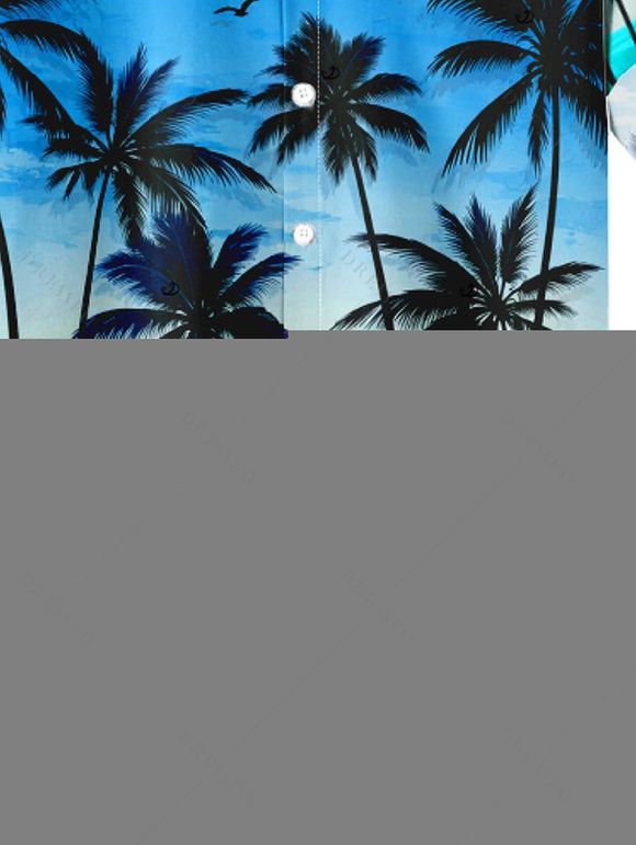 Chemise de vacances pour homme, imprimé coucher de soleil tropical avec cocotiers, chemise boutonnée - Bleu profond XXXXXL | US 20