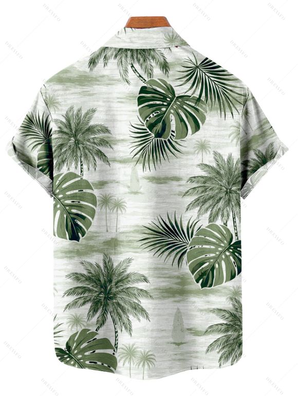 Chemise de vacances pour homme à imprimé feuilles de cocotier et de monstera, boutonnée - Vert 5XL