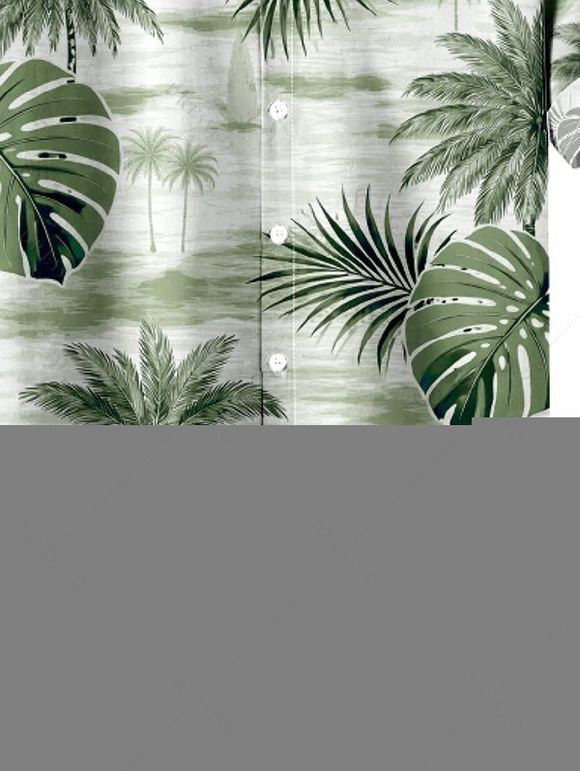 Chemise de vacances pour homme à imprimé feuilles de cocotier et de monstera, boutonnée - Vert 5XL