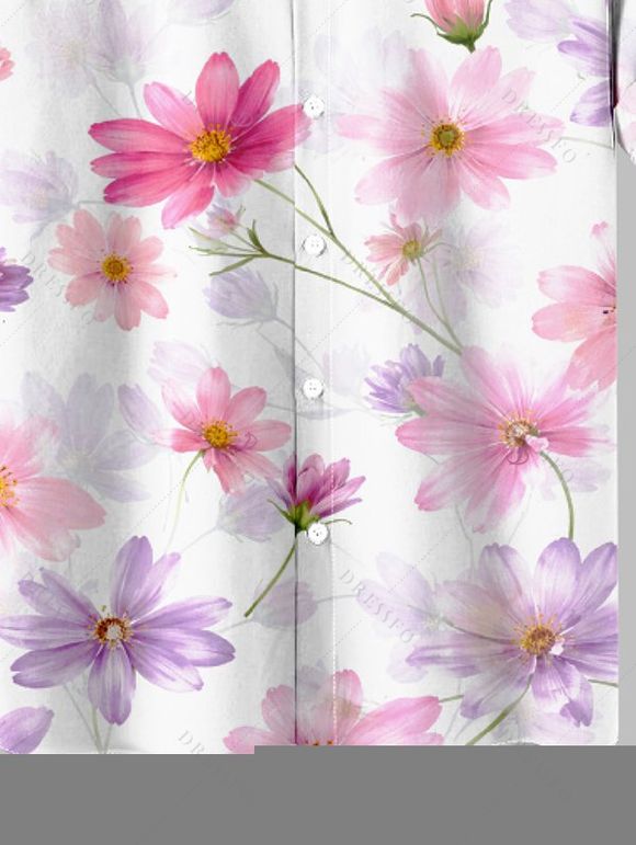 Chemise de vacances pour homme, imprimé floral aquarelle cosmos, chemise boutonnée - Rose clair 5XL