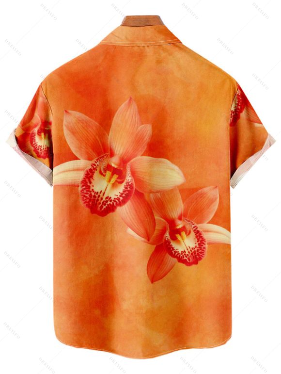 Chemise de vacances pour homme, imprimé floral tropical orchidée, chemise boutonnée - Orange 5XL