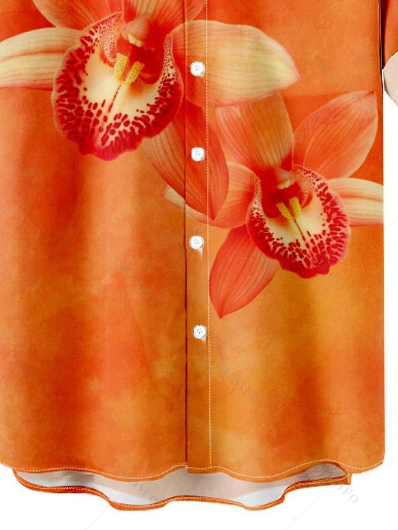 Chemise de vacances pour homme, imprimé floral tropical orchidée, chemise boutonnée - Orange 5XL