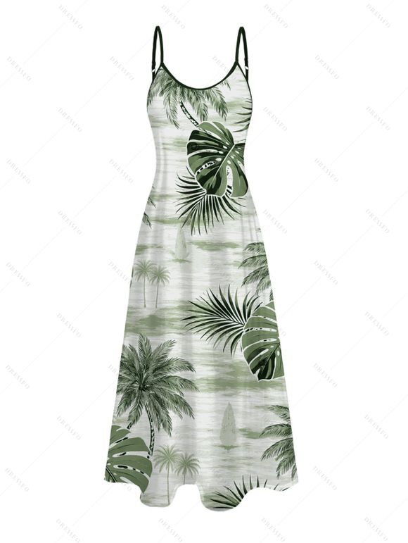 Robe de vacances longue à poches, imprimée feuilles de monstera et cocotier - Vert XXXXXL | US 20