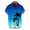 Chemise de vacances pour homme, imprimé zigzag ombré de cocotiers, boutonnée - Bleu 2XL