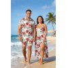 Vacation Couple Outfit Hibiscus Floral Leaf Pattern Geometric Lace Panel Hollow Out Long Dress and Button Up Shirt Casual Matching Outfit - Rouge S | US 4