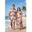 Vacation Couple Outfit Hibiscus Floral Leaf Pattern Geometric Lace Panel Hollow Out Long Dress and Button Up Shirt Casual Matching Outfit - Vert clair S | US 4