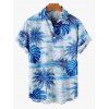 Vacation Couple Outfit Coconut Tree Monstera Leaf Print Pocket Long Dress and Shirt Set - Bleu Ciel S | US 4