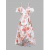 Garden Wedding Couple Outfit Rose Leaf Print Ruffle Bowknot Wrap Dress and Shirt Set - Rose S | US 4