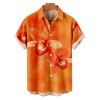 Vacation Couple Outfit Tropical Orchid Floral Print Pocket Long Dress and Shirt Set - Orange S | US 4
