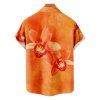 Vacation Couple Outfit Tropical Orchid Floral Print Pocket Long Dress and Shirt Set - Orange S | US 4