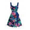 Robe de vacances à motif floral tropical hibiscus monstera et ceinture froncée - multicolor A XXXXXL | US 20