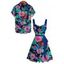 Vacation Couple Outfit Hibiscus Floral Monstera Pattern Belt Dress and Shirt Set - multicolor A S | US 4