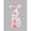 Vacation Couple Outfit Rose Leaf Print Ruffle Bowknot Wrap Dress and Shirt Set - Rose S | US 4