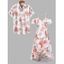 Vacation Couple Outfit Rose Leaf Print Ruffle Bowknot Wrap Dress and Shirt Set - Rose S | US 4
