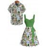 St.Patrick's Day Couple Outfit Tropical Lucky Print Ruched Belt Dress and Shirt Set - Vert clair S | US 4