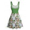 St.Patrick's Day Couple Outfit Tropical Lucky Print Ruched Belt Dress and Shirt Set - Vert clair S | US 4
