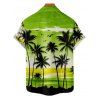 Chemise de vacances pour homme, imprimé coucher de soleil tropical avec cocotiers, chemise boutonnée - Vert 5XL