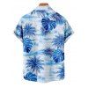 Chemise de vacances pour homme à imprimé feuilles de cocotier et de monstera, boutonnée - Bleu Ciel 5XL