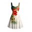 Robe de vacances vintage à imprimé floral aquarelle coquelicots, buste froncé - Vert profond S | US 4