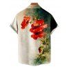 Chemise de vacances pour homme, style vintage, imprimé floral coquelicot aquarelle, boutonnée - Vert profond M