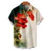 Chemise de vacances pour homme, style vintage, imprimé floral coquelicot aquarelle, boutonnée - Vert profond M