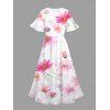 Robe de vacances fendue à imprimé floral aquarelle cosmos - Rose clair XXL | US 14