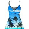 Robe de vacances à imprimé coucher de soleil tropical avec cocotiers et bretelles spaghetti - Bleu L | US 8-10