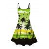 Robe de vacances à imprimé coucher de soleil tropical avec cocotiers et bretelles spaghetti - Vert XXXXXL | US 20