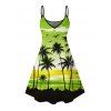Robe de vacances à imprimé coucher de soleil tropical avec cocotiers et bretelles spaghetti - Vert XXXXXL | US 20