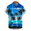 Vacation Couple Outfit Tropical Coconut Tree Sunset Print Dress and Shirt Set - Bleu S | US 4