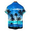 Vacation Couple Outfit Tropical Coconut Tree Sunset Print Dress and Shirt Set - Bleu S | US 4