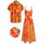 Vacation Couple Outfit Tropical Orchid Floral Print Pocket Long Dress and Shirt Set - Orange S | US 4