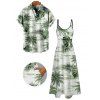 Vacation Couple Outfit Coconut Tree Monstera Leaf Print Pocket Long Dress and Shirt Set - Vert S | US 4