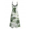 Vacation Couple Outfit Coconut Tree Monstera Leaf Print Pocket Long Dress and Shirt Set - Vert S | US 4