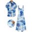 Vacation Couple Outfit Coconut Tree Monstera Leaf Print Pocket Long Dress and Shirt Set - Vert S | US 4