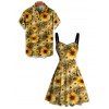 Vacation Couple Outfit Leopard Sunflower Print Ruched Bust Dress and Shirt Set - Brun Doré S | US 4