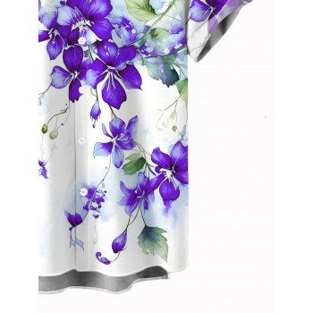 Vacation Couple Outfit Watercolor Delphinium Floral Pattern Long Dress and Shirt Set