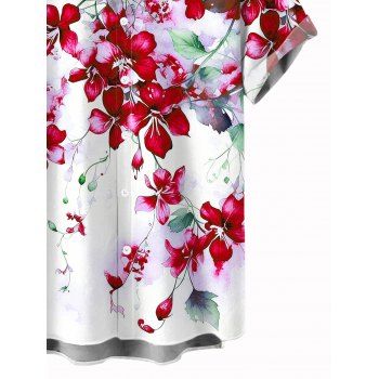 Vacation Couple Outfit Watercolor Delphinium Floral Pattern Long Dress and Shirt Set